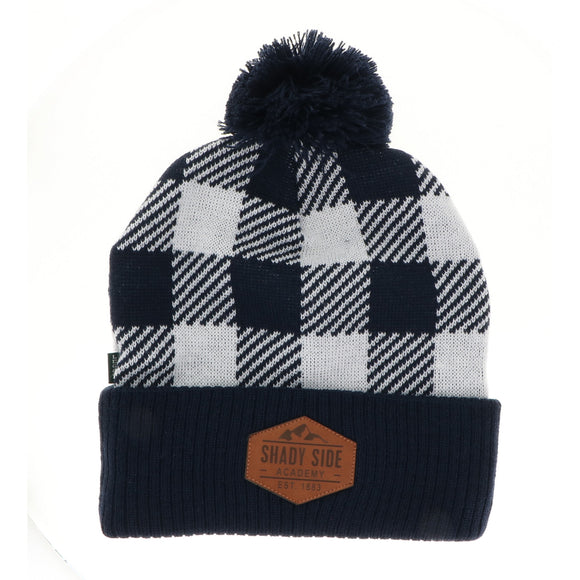 Checkered Cuff Beanie with Pom